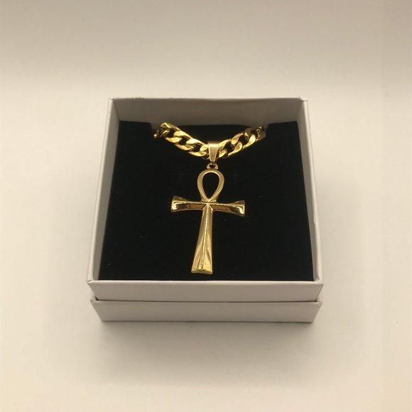 Chunky Chain Gold Stainless Steel (SS) + matching SS Cross Pendant Brand NEW - Picture 3 of 8